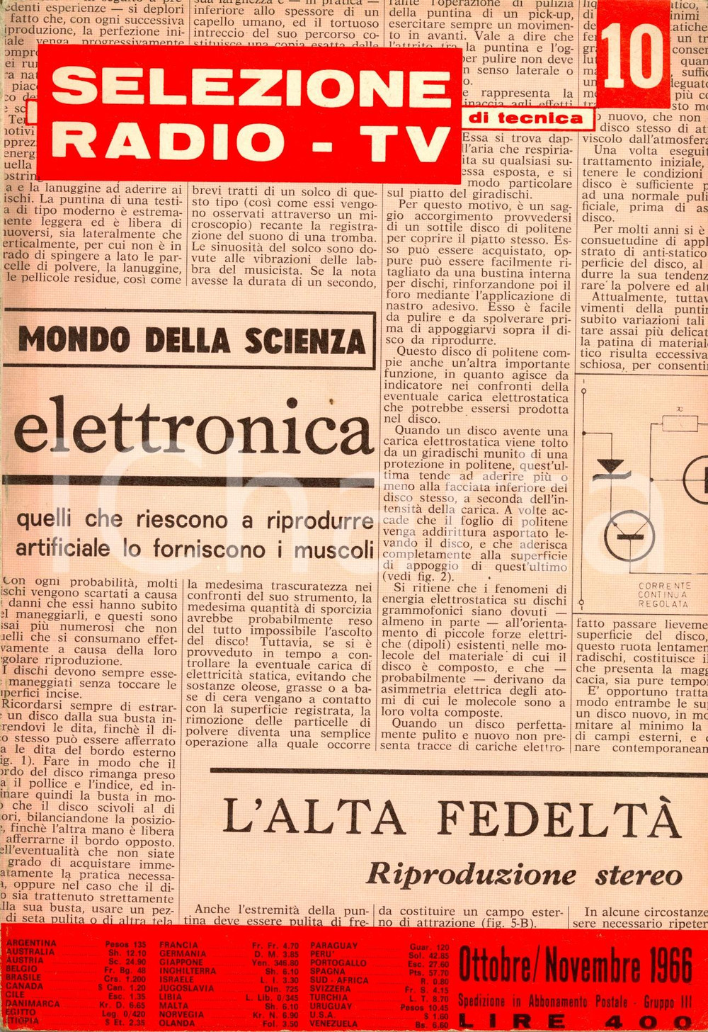 Giornale, rivista storica 1966 SELEZIONE RADIO TV DI TECNICA HiFi argomento di attualità Rivista N. 10 1