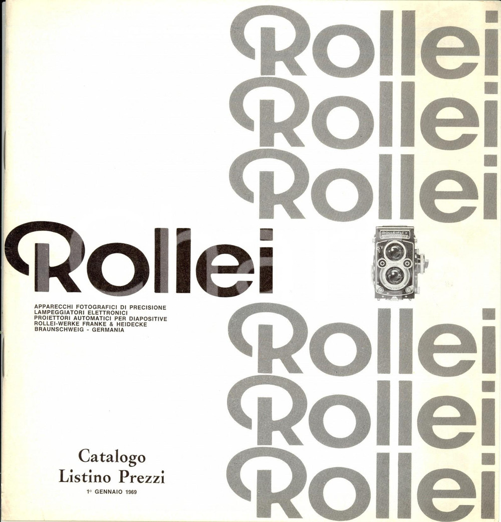 Materiale pubblicitario d’epoca 1969 MILANO Apparecchi fotografici ROLLEIWERKE Catalogo e Listino prezzi 1