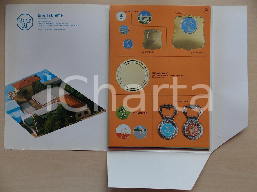Materiale pubblicitario d’epoca 1992 SANTO STEFANO TICINO Ditta ERRE TI EMME 21 schede medagliette sportive 1