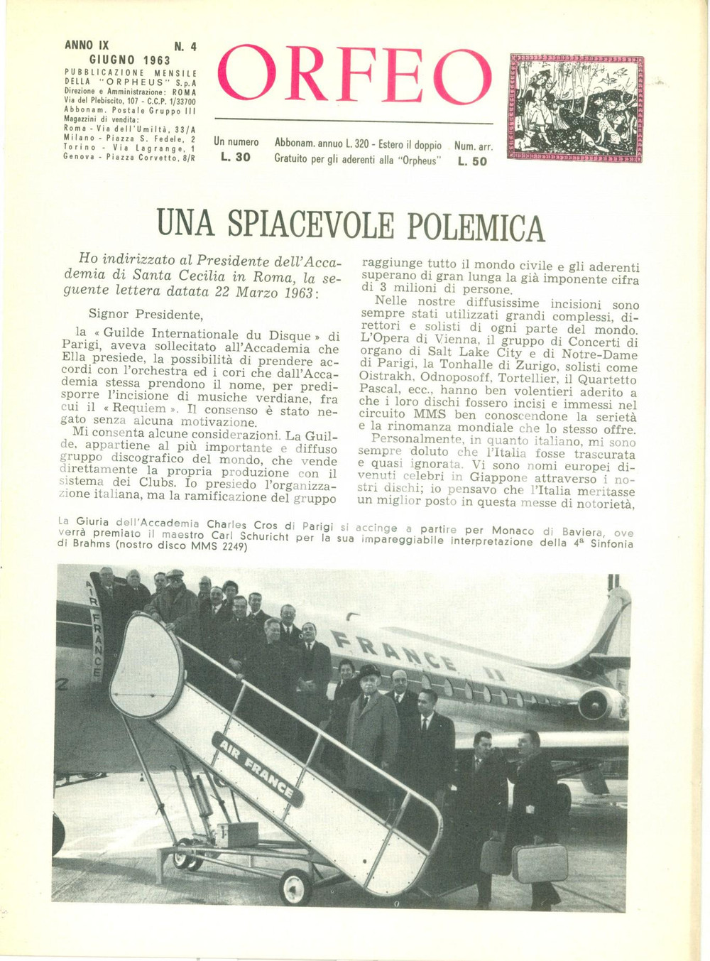 Libro, pubblicazione d epoca 1963 ORFEO Rivista Accademia di SANTA CECILIA vs Guilde du Disque per VERDI 1