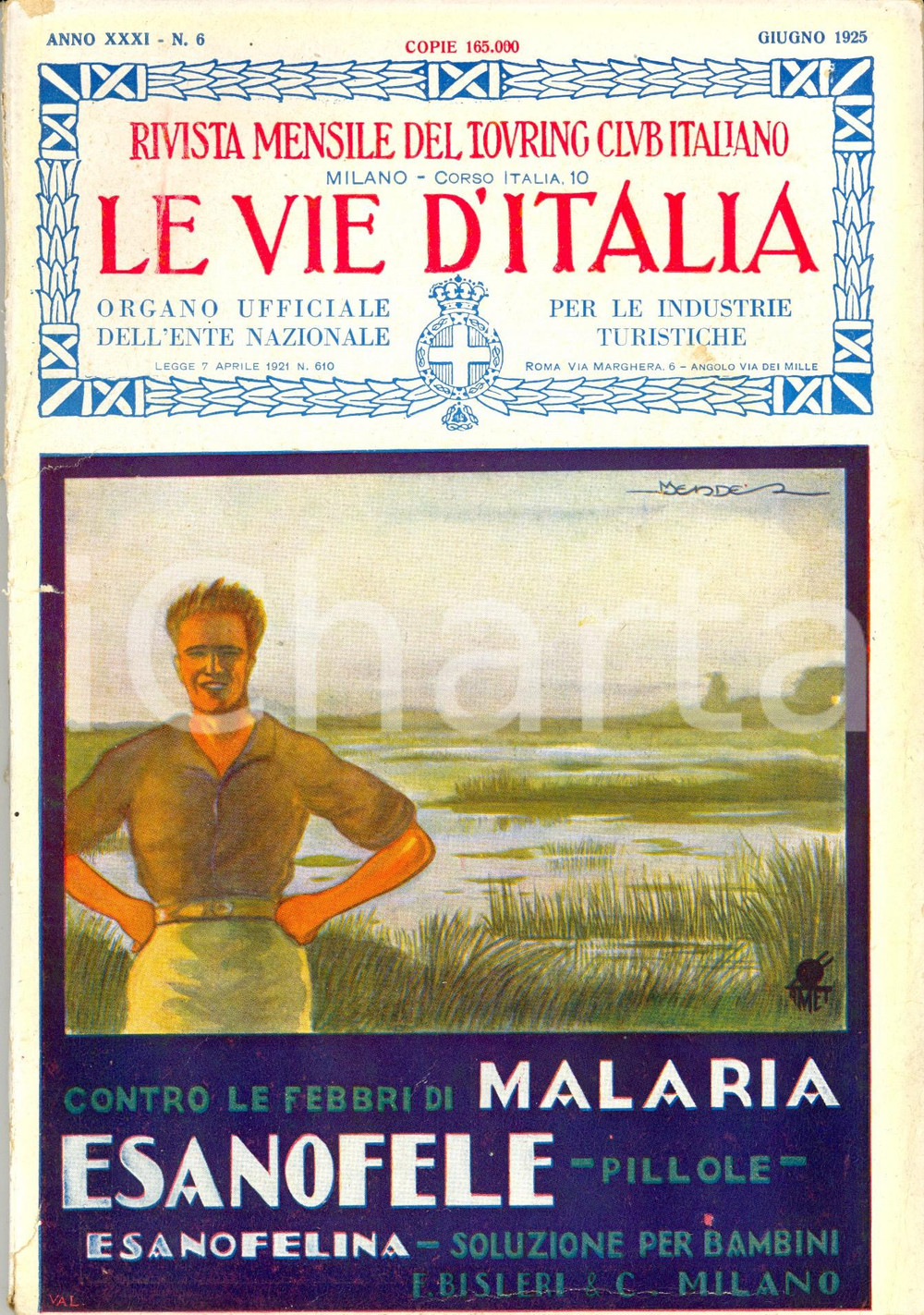 Giornale, rivista storica 1925 LE VIE D ITALIA TCI Lavori idraulici sullo UEBI SCEBEI Anno XXXI nÂ° 6 1