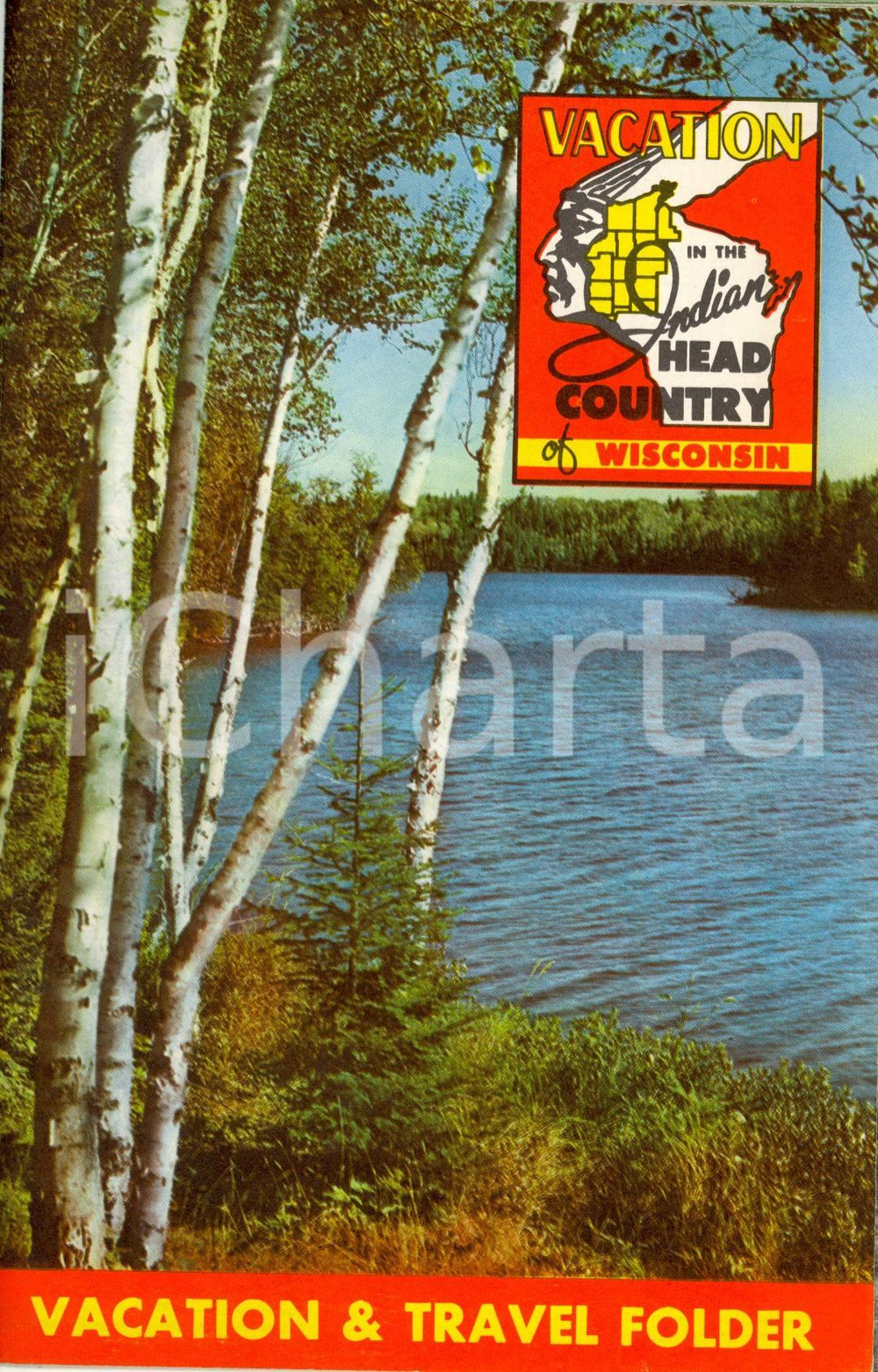 Materiale pubblicitario d’epoca 1954 WISCONSIN USA Vacation in Indian head country Opuscolo con cartina 1