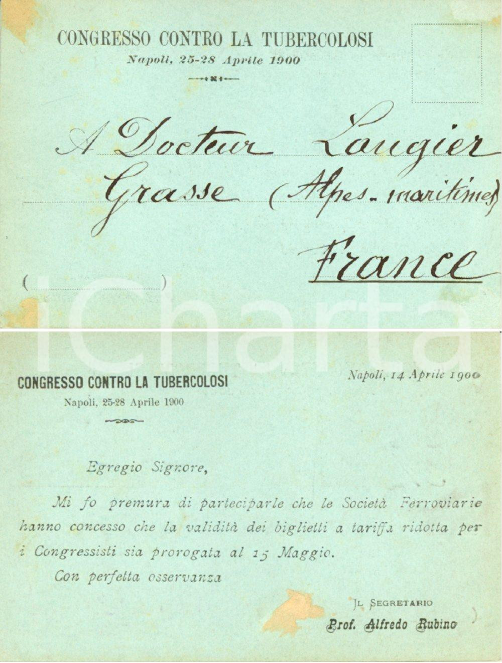Cartolina originale da collezione 1900 NAPOLI Congresso contro TUBERCOLOSI Riduzione ferroviaria per congressisti 1