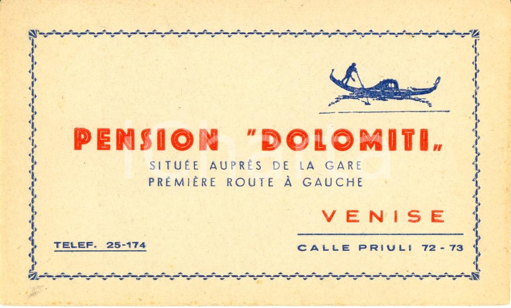 Cartolina originale da collezione 1955 VENEZIA Pensione DOLOMITI Georges GRIMAUD prenota una stanza Biglietto FP 1