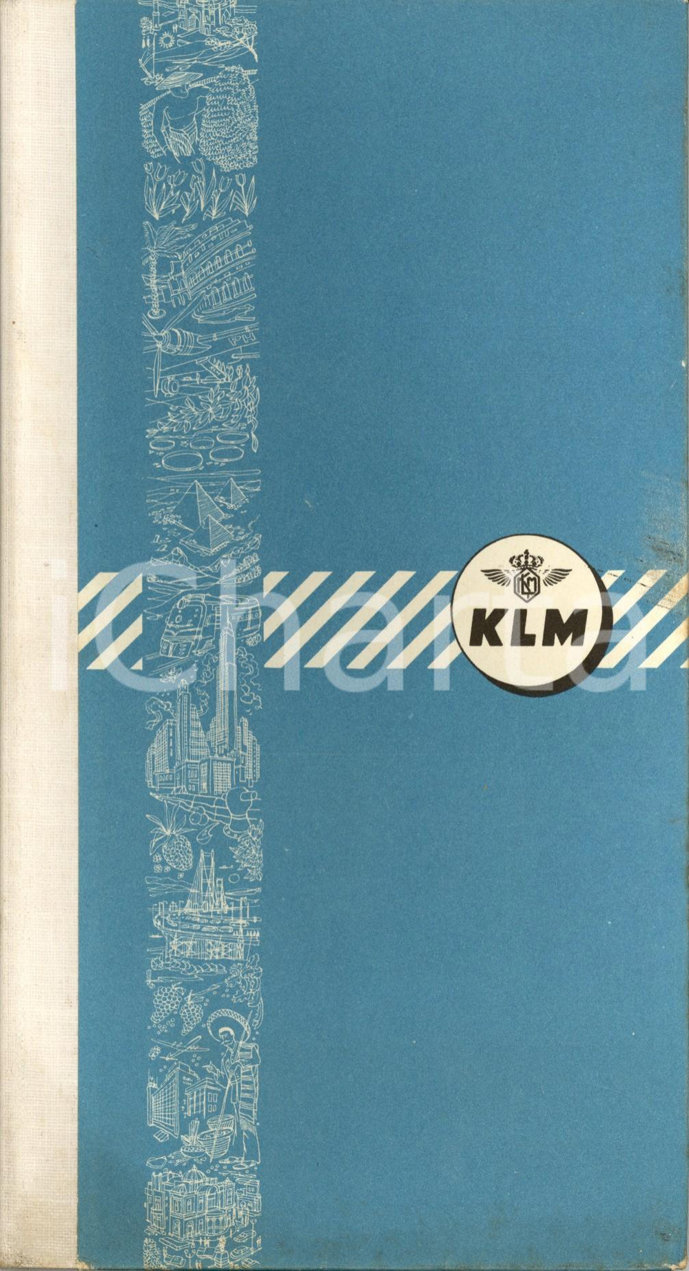 Materiale pubblicitario d’epoca 1955 ca ASMSTERDAM NL Compagnia aerea KLM Opuscolo con carte geografiche 1