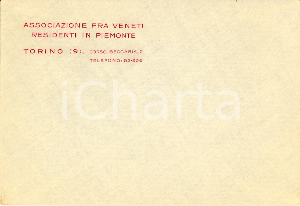 Materiale pubblicitario d’epoca 1950 ca TORINO Associazione fra veneti residenti in PIEMONTE Busta Intestata 1