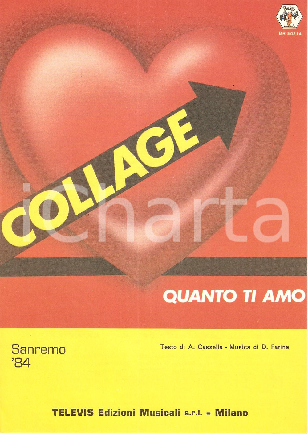 Oggetto da collezione cartaceo 1984 FESTIVAL SANREMO Quanto ti amo COLLAGE Baby records Spartito TELEVIS 1