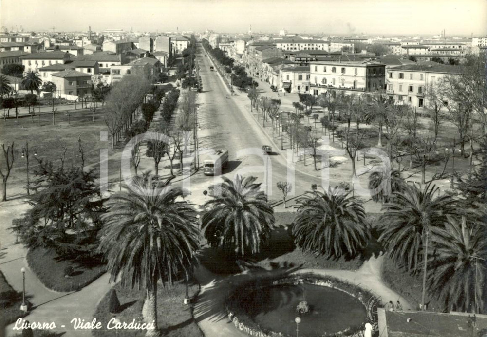 Cartolina originale da collezione 1956 LIVORNO Veduta di viale CARDUCCI con FILOBUS Cartolina postale FG VG 1