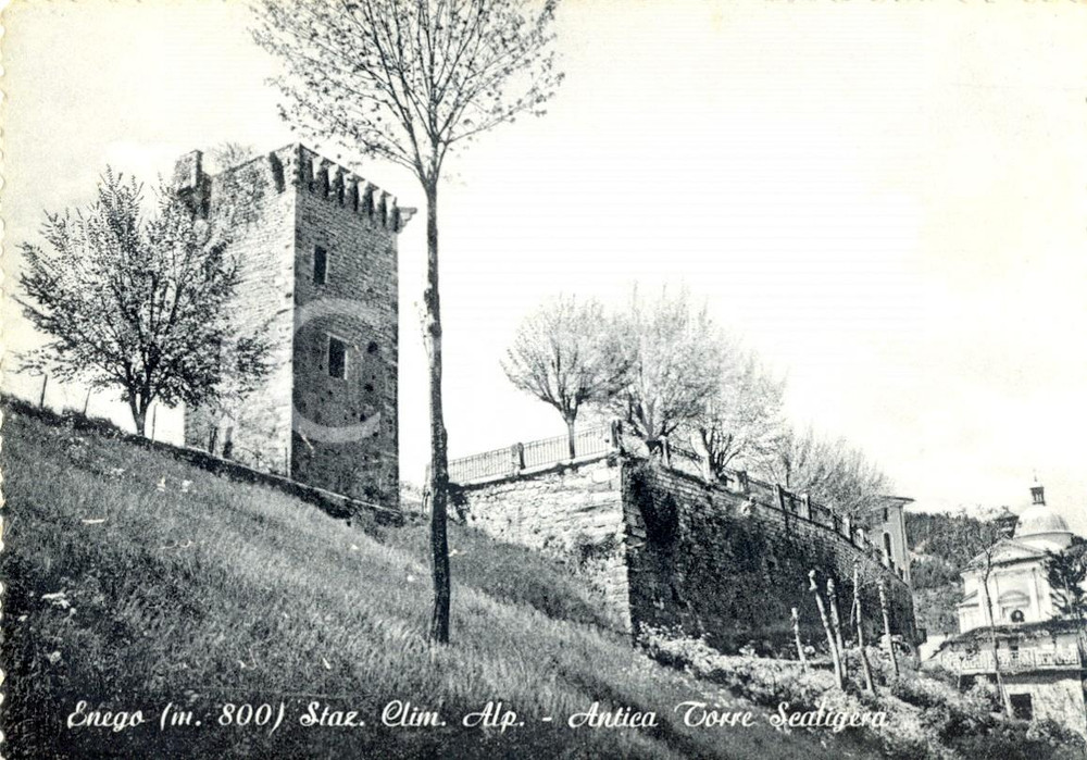 Cartolina originale da collezione 1952 ENEGO VI Stazione climatica alpina con la torre SCALIGERA FG VG 1