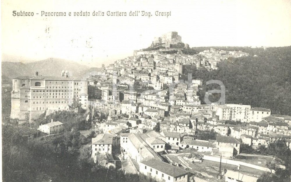 Cartolina originale da collezione 1928 SUBIACO RM Panorama e veduta della cartiera dell Ingegner CRESPI FP VG 1