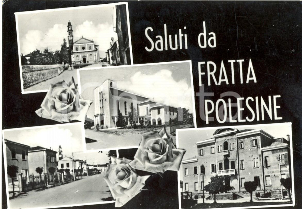 Cartolina originale da collezione 1961 FRATTA POLESINE RO Vedutine della chiesa e del municipio FG VG 1