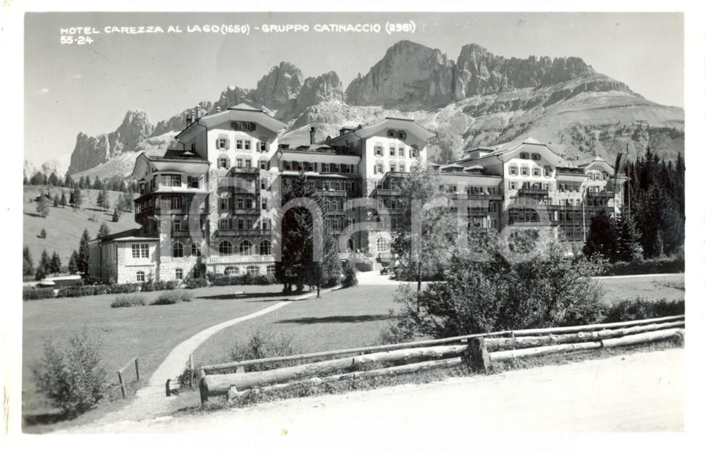 Cartolina originale da collezione 1936 NOVA LEVANTE BZ Hotel CAREZZA al Lago e gruppo CATINACCIO FP VG 1