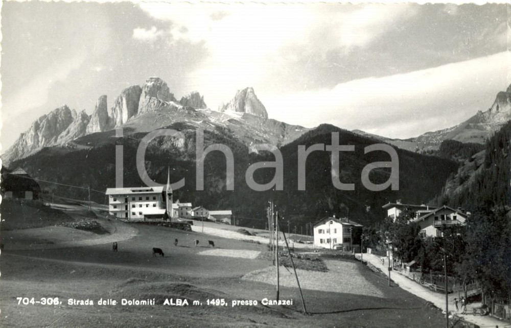 Cartolina originale da collezione 1953 CANAZEI TN Strada per le DOLOMITI alla frazione di ALBA FP VG 1
