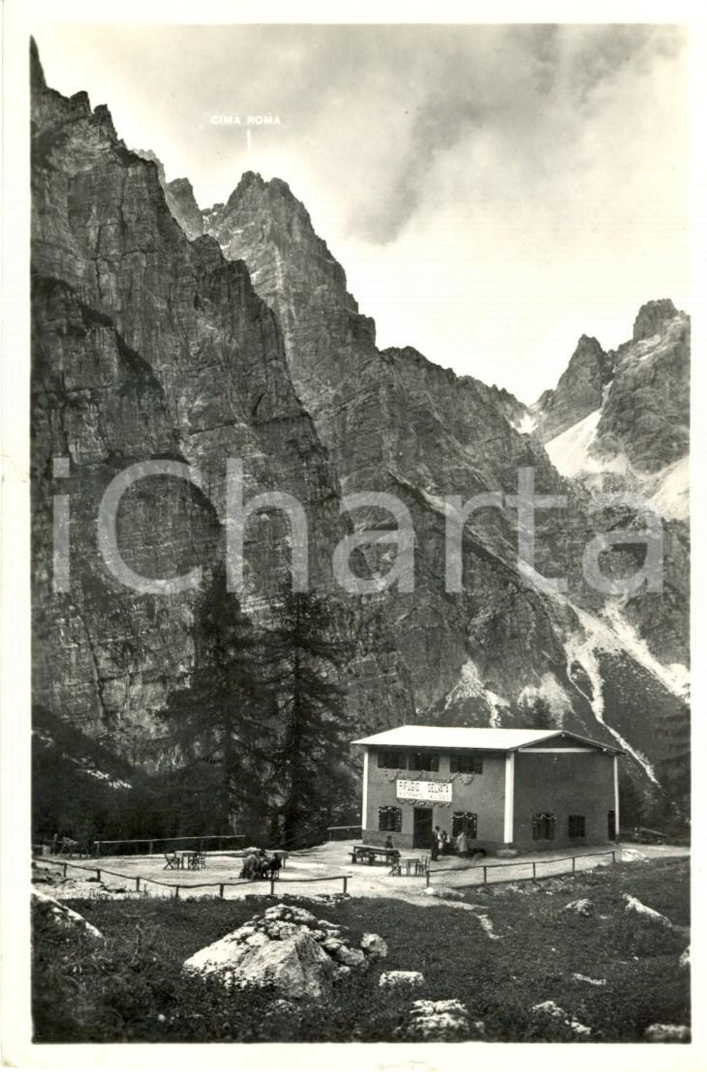 Cartolina originale da collezione 1952 MOLVENO TN Rifugio SELVATA sulle DOLOMITI e CIMA ROMA ANIMATA FP VG 1