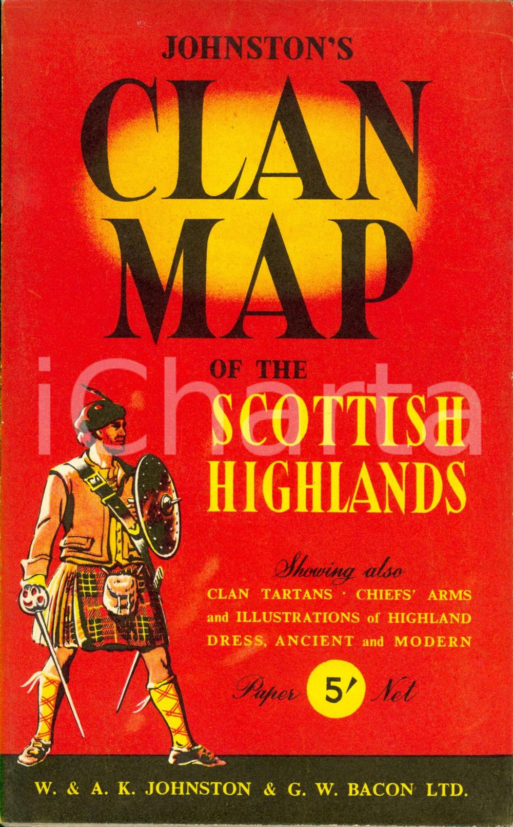 Libro, pubblicazione d epoca 1970 ca EDINBURGH Johnston s clan map of the SCOTTISH HIGHLANDS Mappa ILLUSTRATA 1