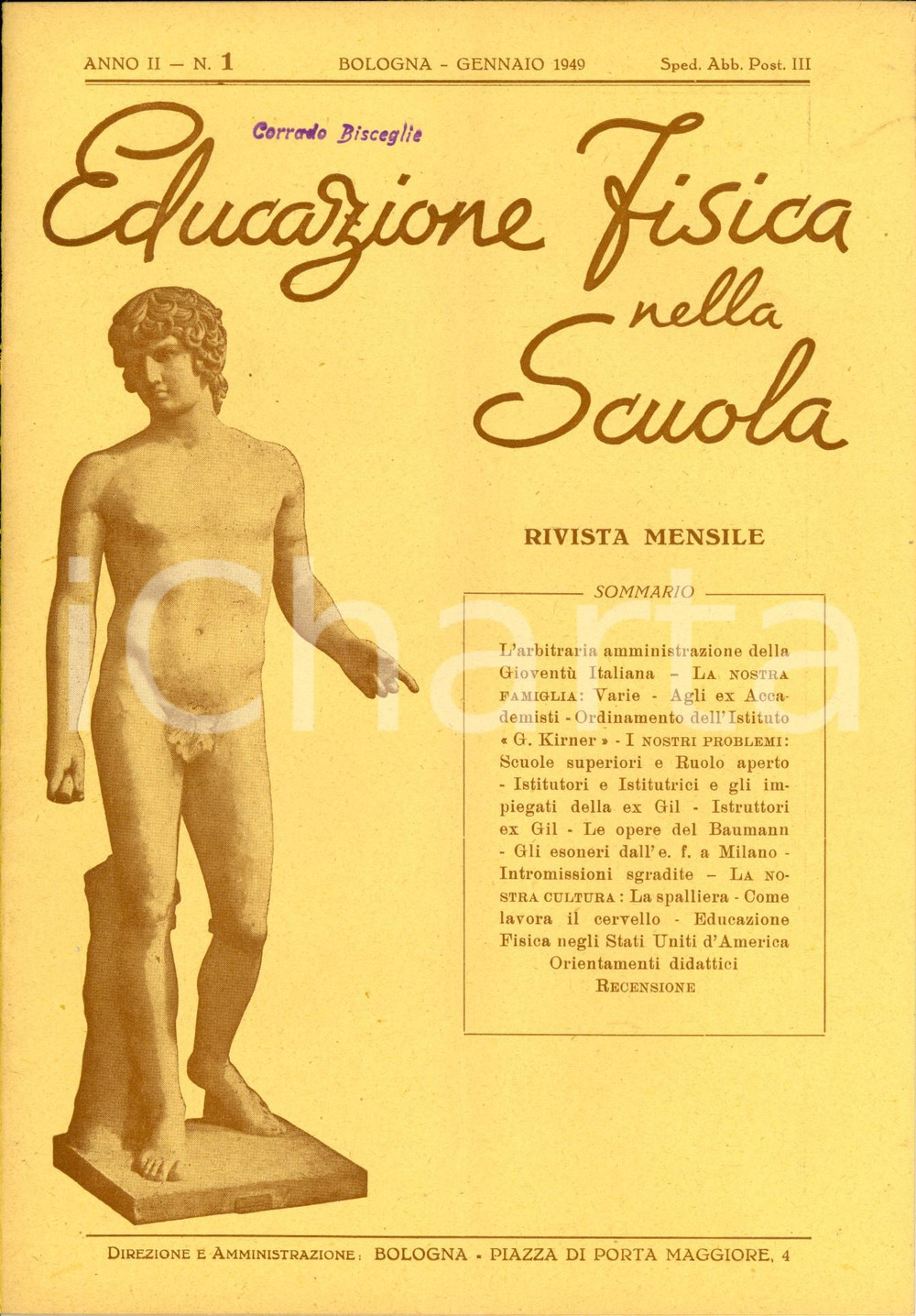 Giornale, rivista storica 1949 EDUCAZIONE FISICA NELLA SCUOLA Istruttori dell ex GIL Rivista Anno II n. 1 1