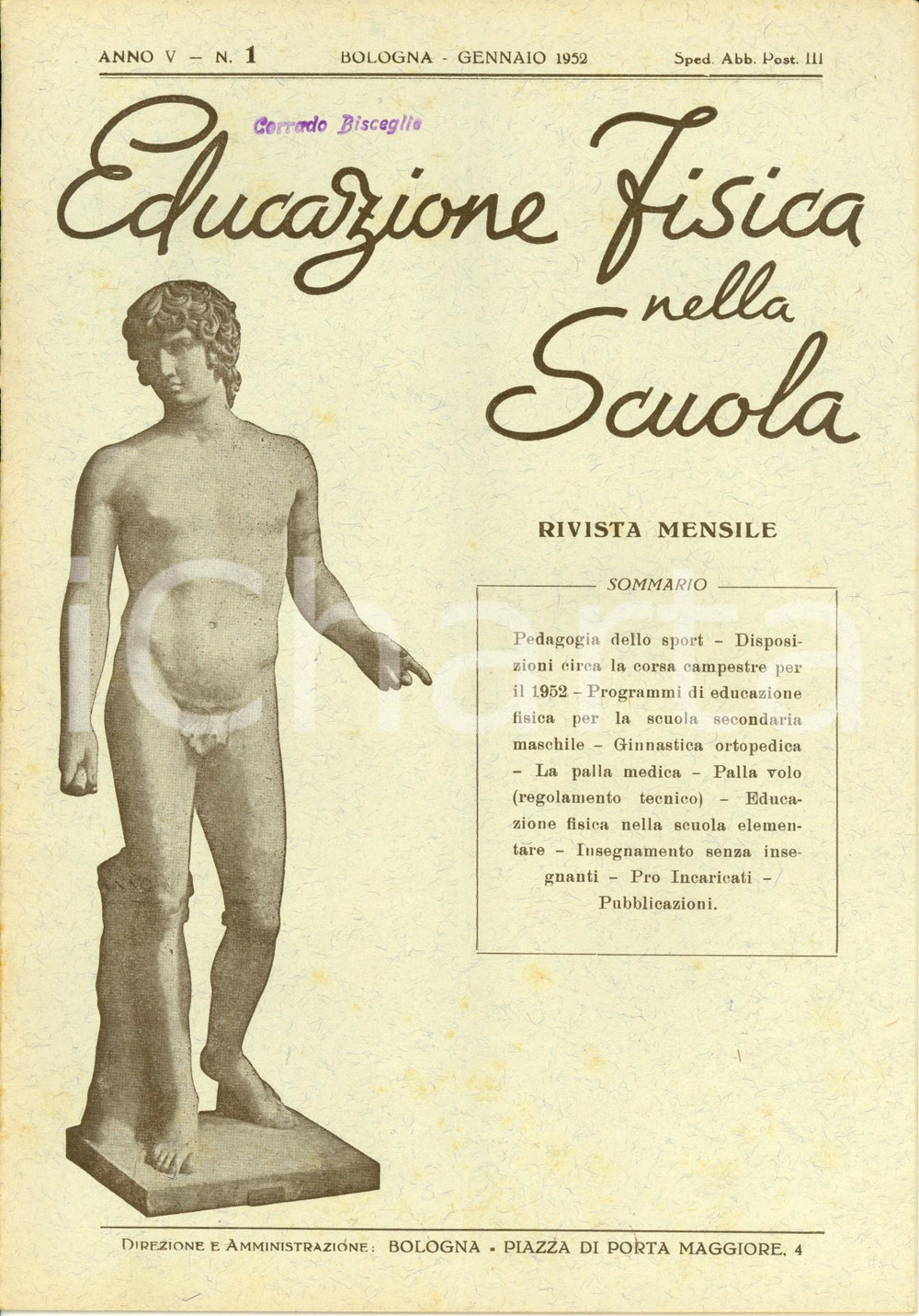 Giornale, rivista storica 1952 EDUCAZIONE FISICA SCUOLA Jacques LESUR Ginnastica ortopedica Anno V n.1 1