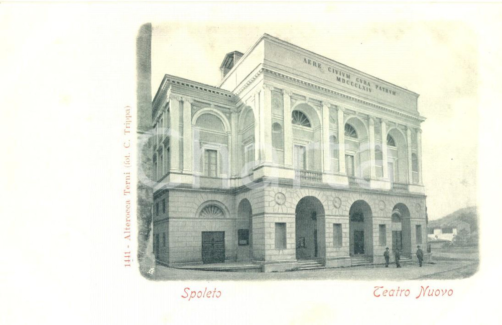 Cartolina originale da collezione 1900 ca SPOLETO PG Facciata del TEATRO NUOVO Cartolina ILLUSTRATA FP NV 1