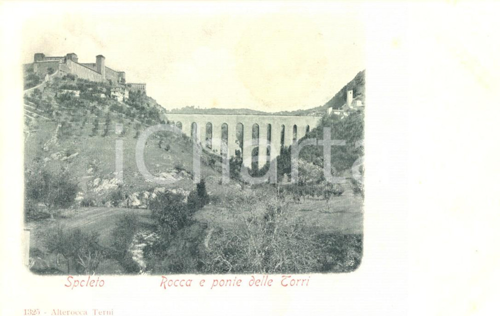 Cartolina originale da collezione 1900 ca SPOLETO PG Rocca e ponte delle TORRI Cartolina ILLUSTRATA FP NV 1