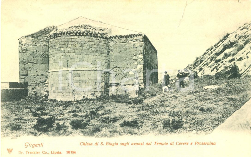 Cartolina originale da collezione 1900 ca GIRGENTI AG Chiesa di SAN BIAGO sui resti del tempio di CERERE FP NV 1