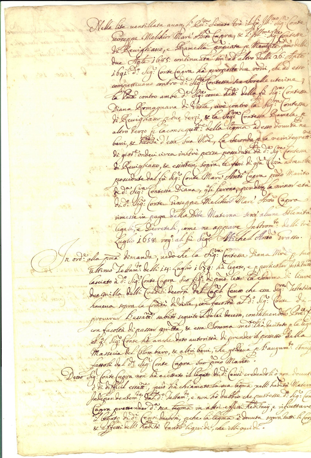 Documento originale, autentico 1700 ca TORINO Lite per l ereditÃ  della contessa Diana ROMAGNANO DI VIRLE 1
