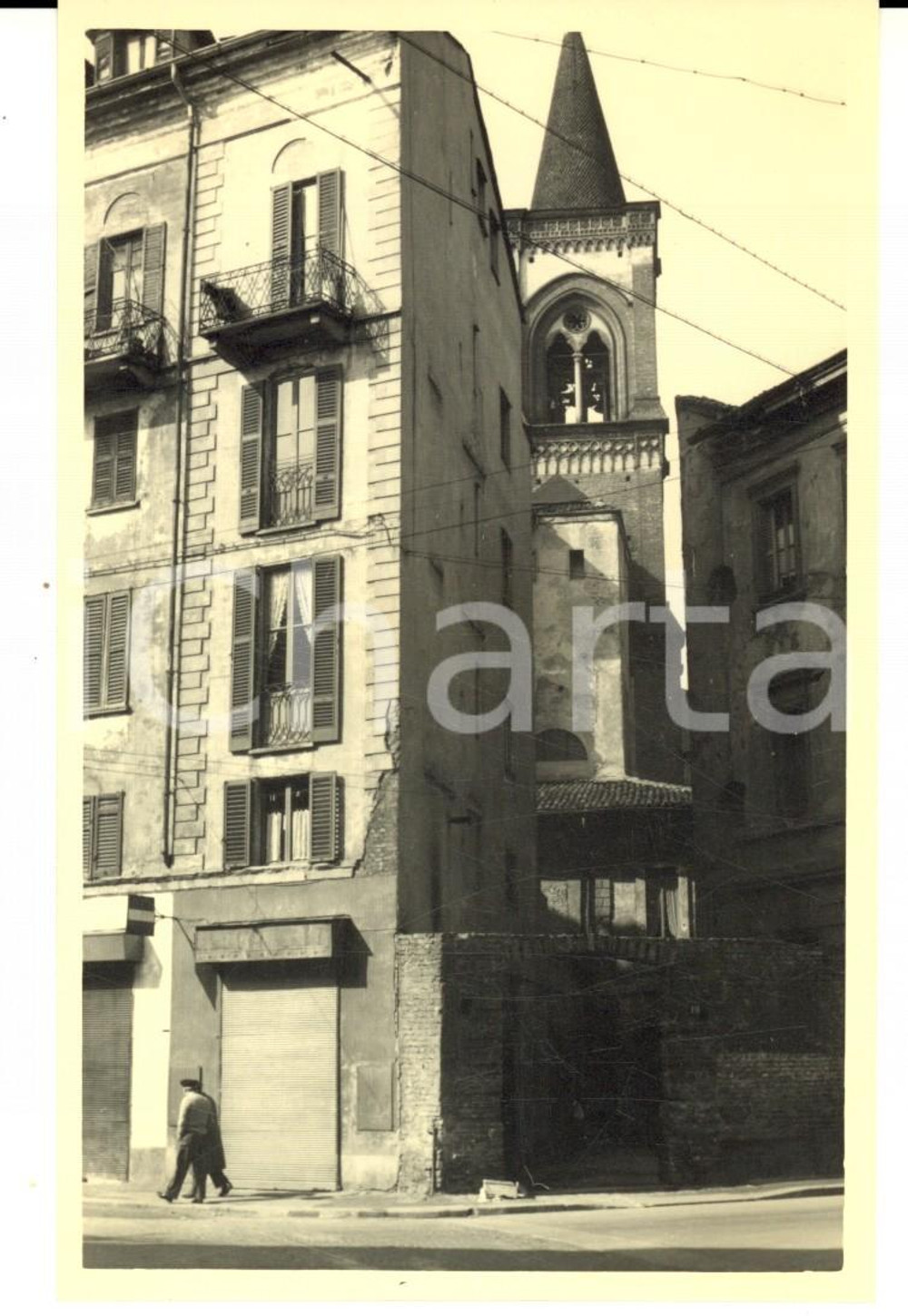 Fotografia d epoca originale 1955 ca MILANO via DURINI con campanile sullo sfondo Foto ARTISTICA FP 1