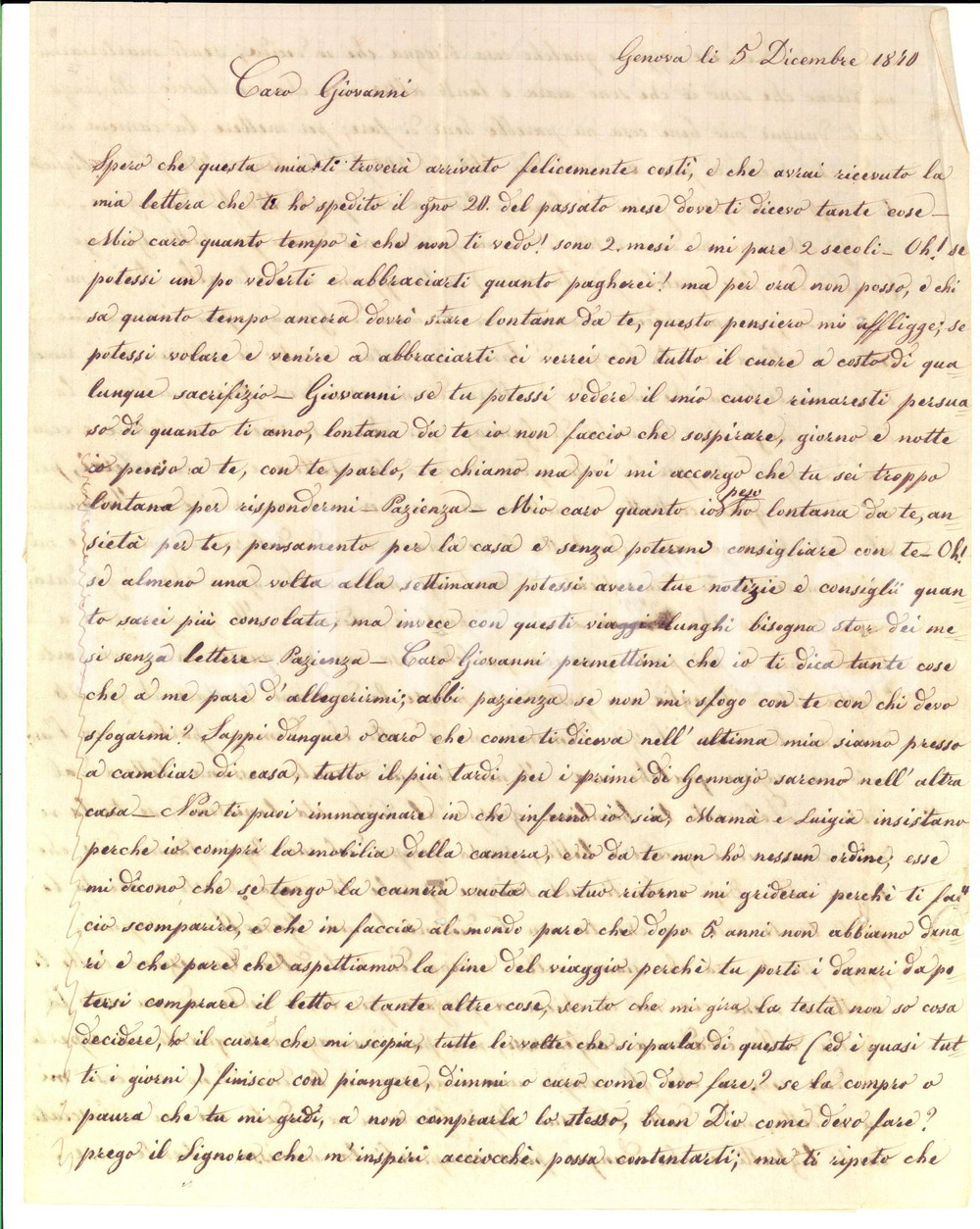 Documento originale, autentico 1870 GENOVA Emilia DE MAURIZI senza ordini dal marito capitano in BRASILE 1