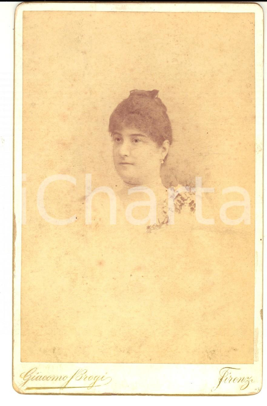 Fotografia d epoca originale 1880 ca FIRENZE Ritratto di nobildonna con collana di perle Foto BROGI 1