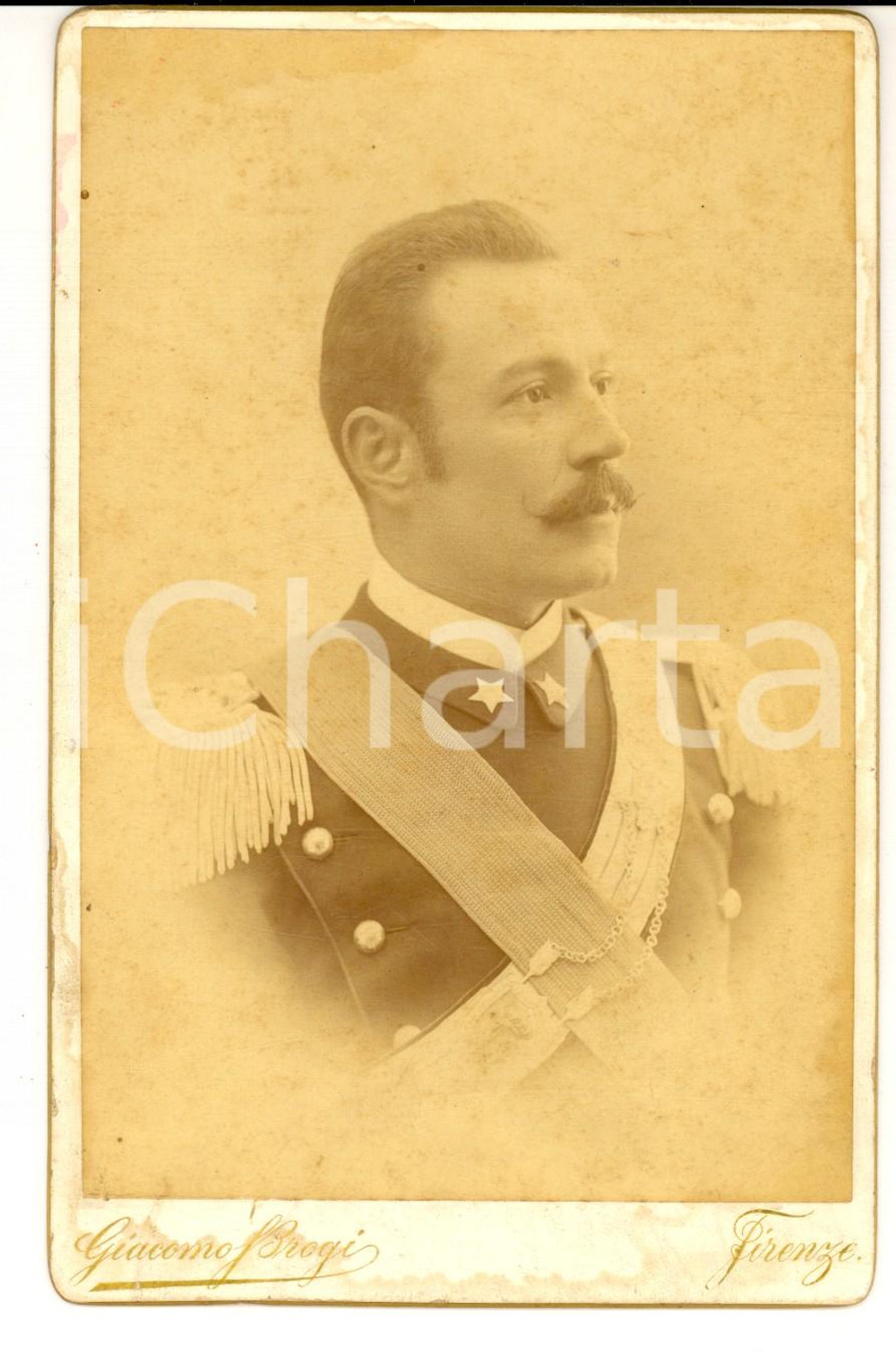 Fotografia d epoca originale 1880 FIRENZE Ritratto di ufficiale del REGIO ESERCITO Foto Giacomo BROGI 1