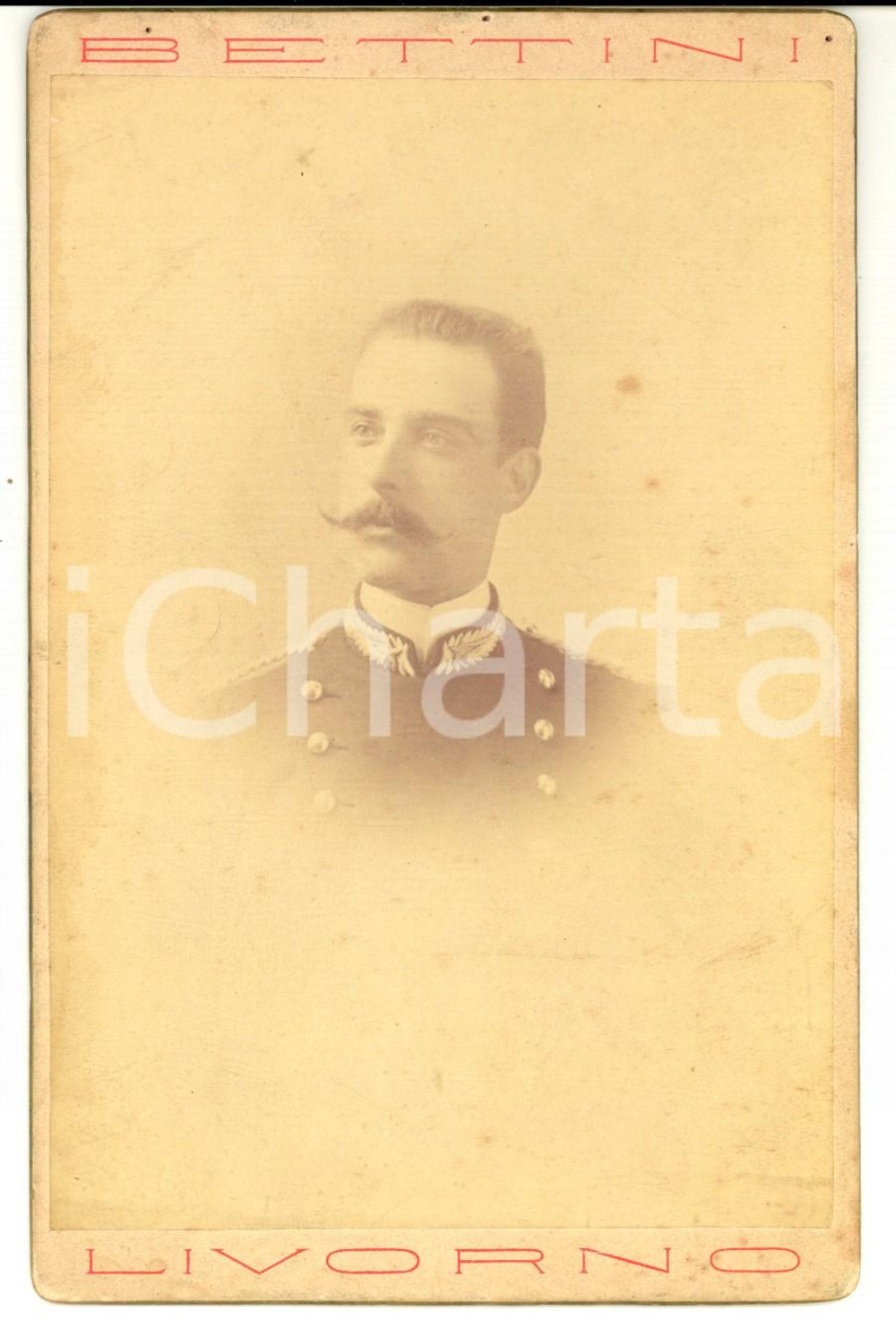 Fotografia d epoca originale 1880 ca LIVORNO Ritratto di ufficiale del REGIO ESERCITO Foto BETTINI 1
