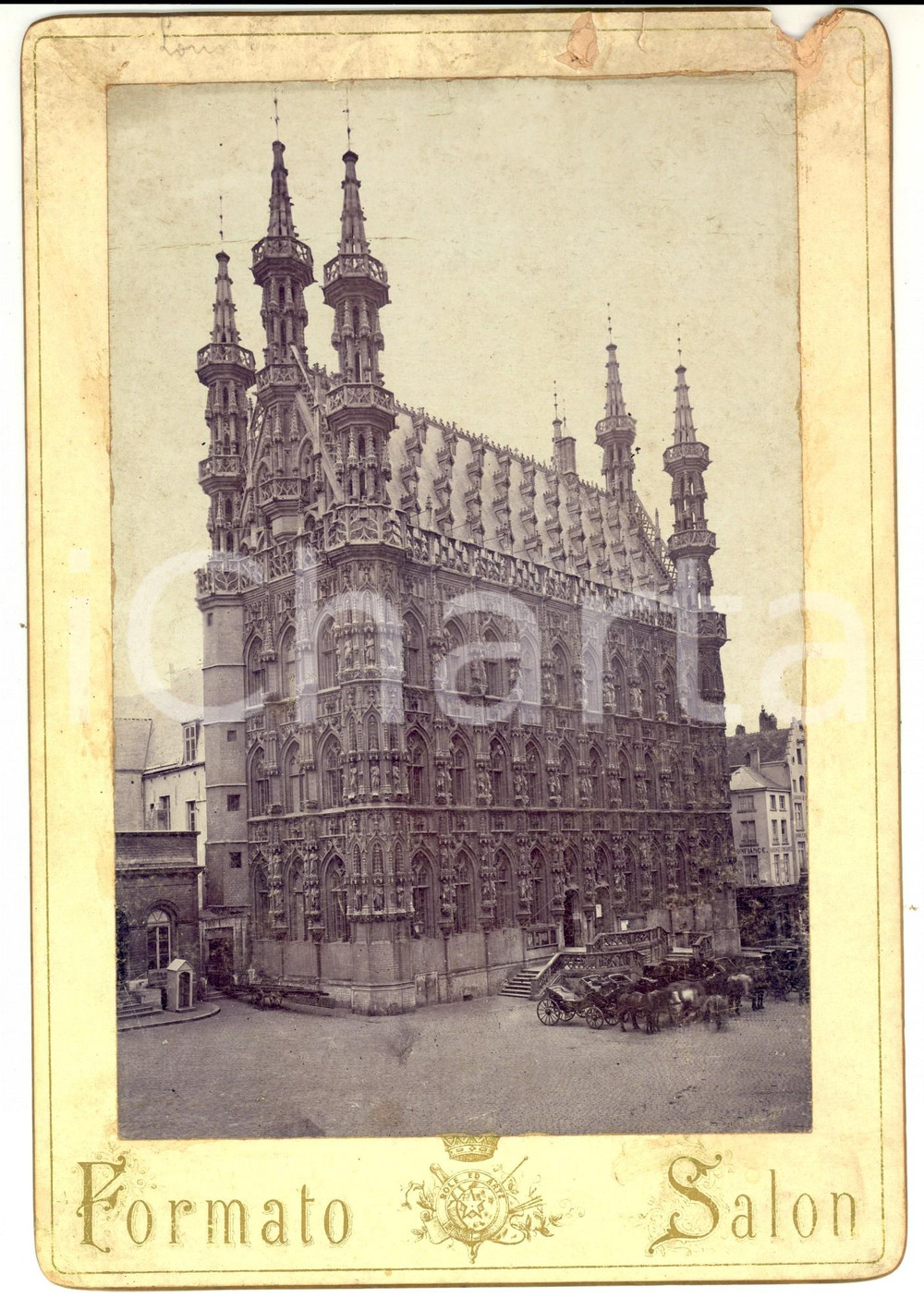 Fotografia d epoca originale 1890 ca LOVANIO BELGIO Veduta del Palazzo del Municipio Foto formato SALON 1