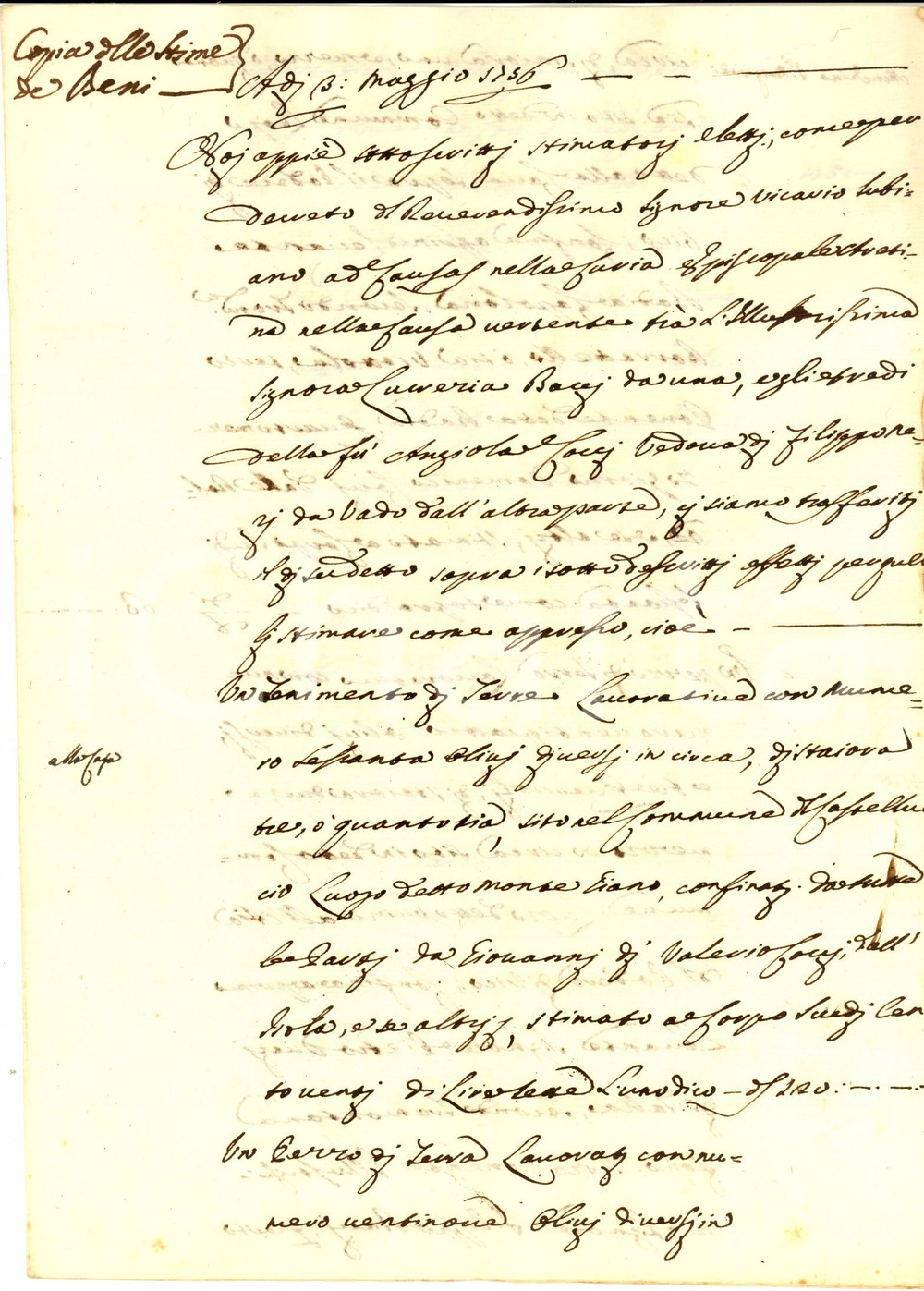 Documento originale, autentico 1756 CAPOLONA AR Stima terre della defunta Angiola COCCI oggetto di lite 1
