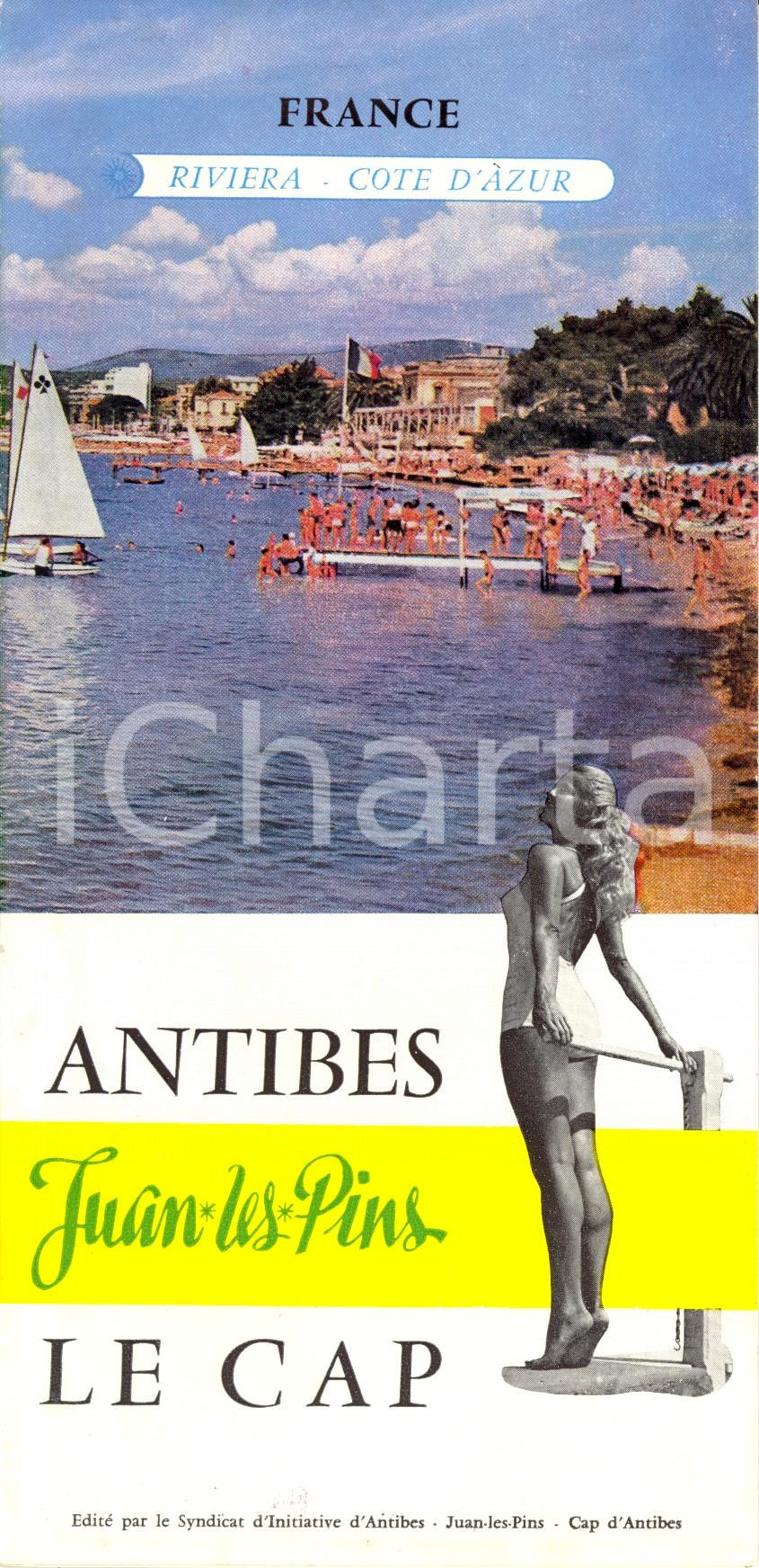 Materiale pubblicitario d’epoca 1960 ca COTE D AZUR Antibes, JuanlesPins, Le Cap Opuscolo ILLUSTRATO con mappa 1