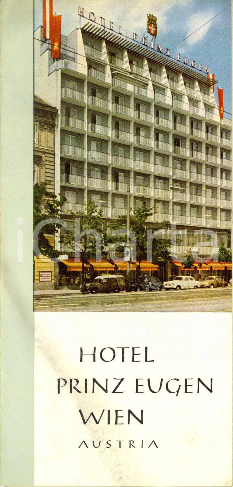 Materiale pubblicitario d’epoca 1960 ca WIEN A Hotel PRINZ EUGEN Opuscolo turistico ILLUSTRATO con piantina 1