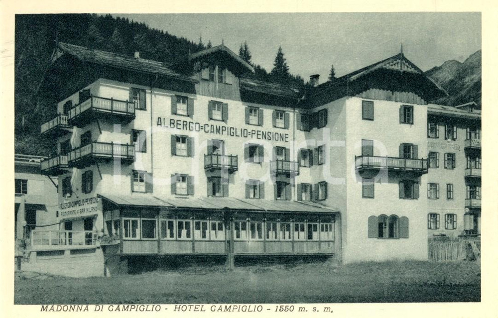 Cartolina originale da collezione 1930 ca MADONNA DI CAMPIGLIO TN Veduta esterna dell hotel pensione CAMPIGLIO 1