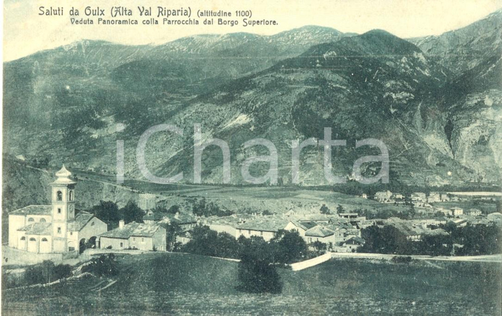 Cartolina originale da collezione 1920 ca OULX TO Veduta panoramica con la Parrocchia di BORGO SUPERIORE FP NV 1