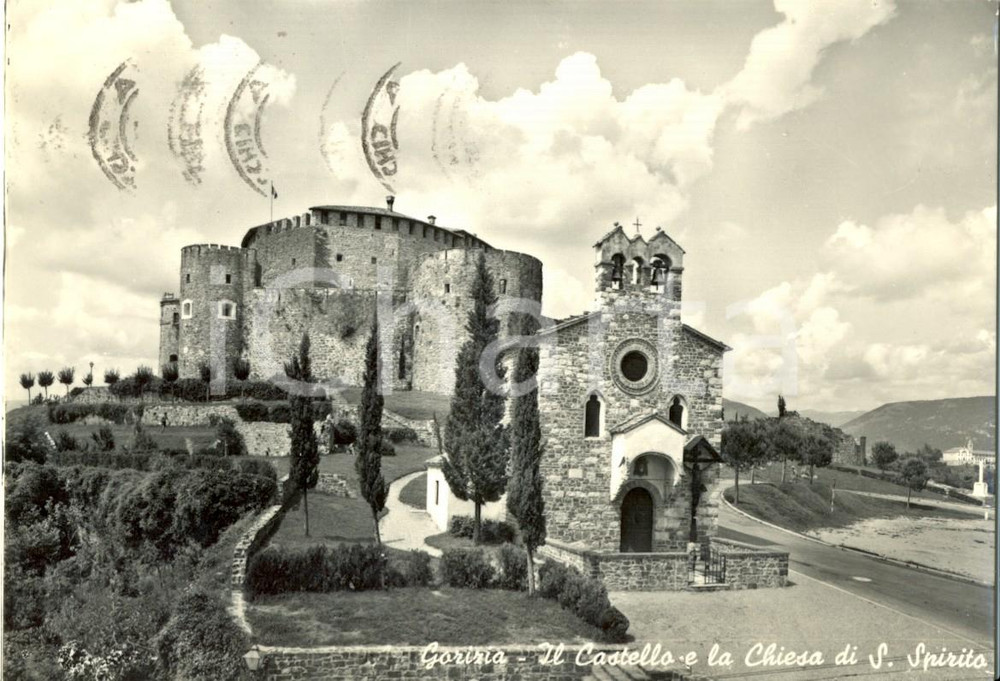 Cartolina originale da collezione 1957 GORIZIA Il Castello e la Chiesa di SANTO SPIRITO Cartolina postale FG VG 1