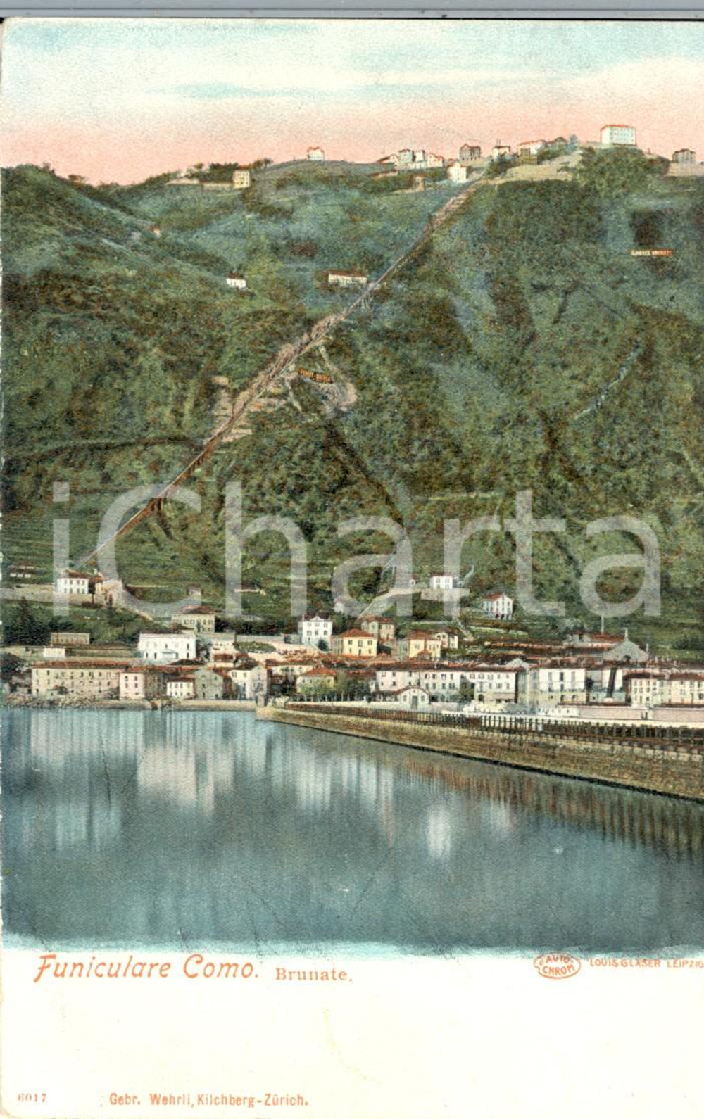 Cartolina originale da collezione 1900 ca BRUNATE CO Il paese e la FUNICOLARE COMO Cartolina  ILLUSTRATA FP NV 1