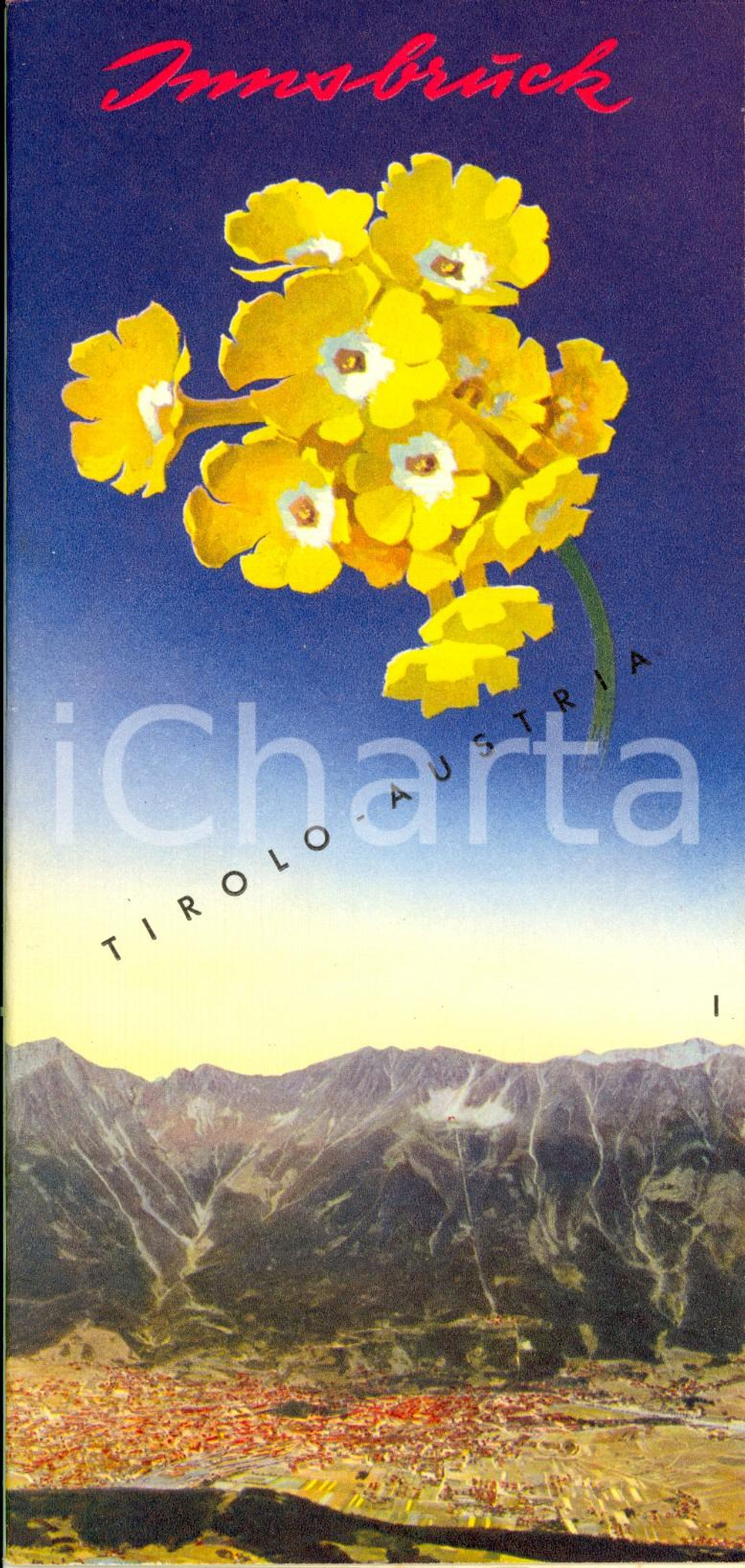 Materiale pubblicitario d’epoca 1954 INNSBRUCK A TIROLO Opuscolo turistico ILLUSTRATO mappa ed elenco alberghi 1