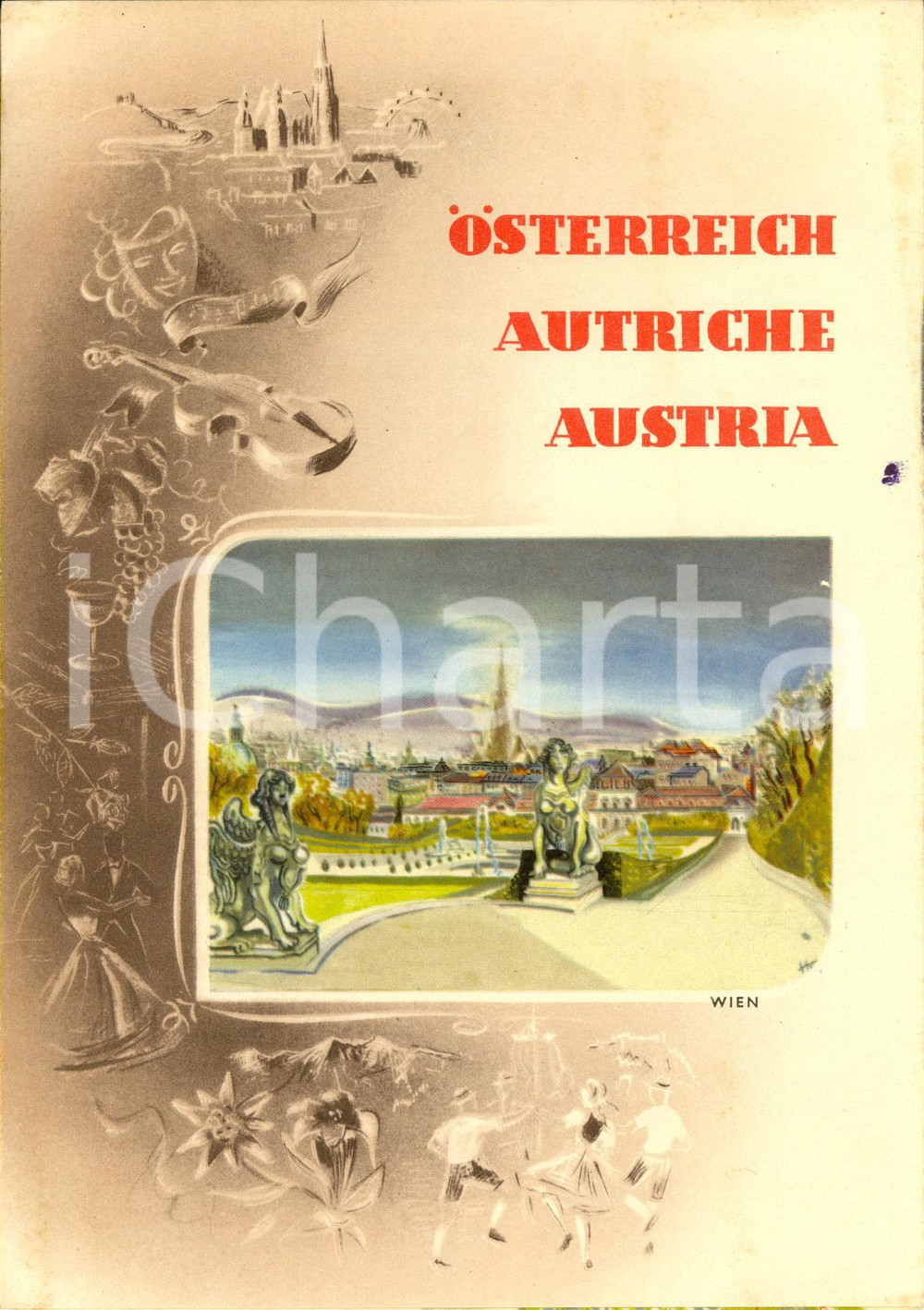 Materiale pubblicitario d’epoca 1955 ca AUSTRIA Opuscolo turistico quadrilingue con mappa Ill. HRASTNIK 1