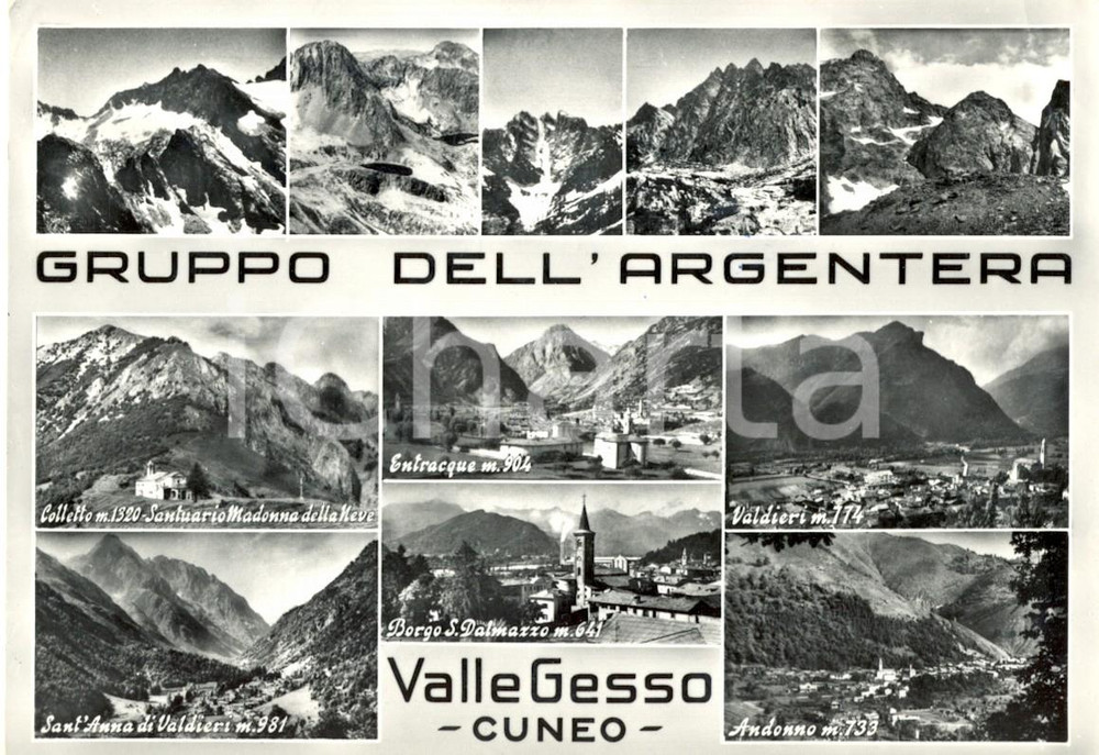 Cartolina originale da collezione 1958 CUNEO Vedutine della VALLE GESSO con il gruppo dell ARGENTERA FG VG 1