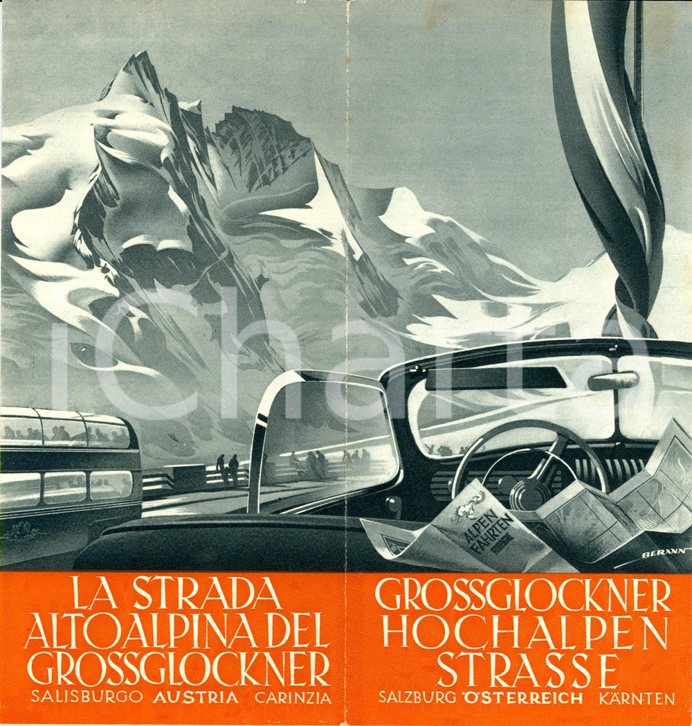 Materiale pubblicitario d’epoca 1955 ca SALZBURG A Strada alpina del GROSSGLOCKNER Opuscolo con mappa BERANN 1