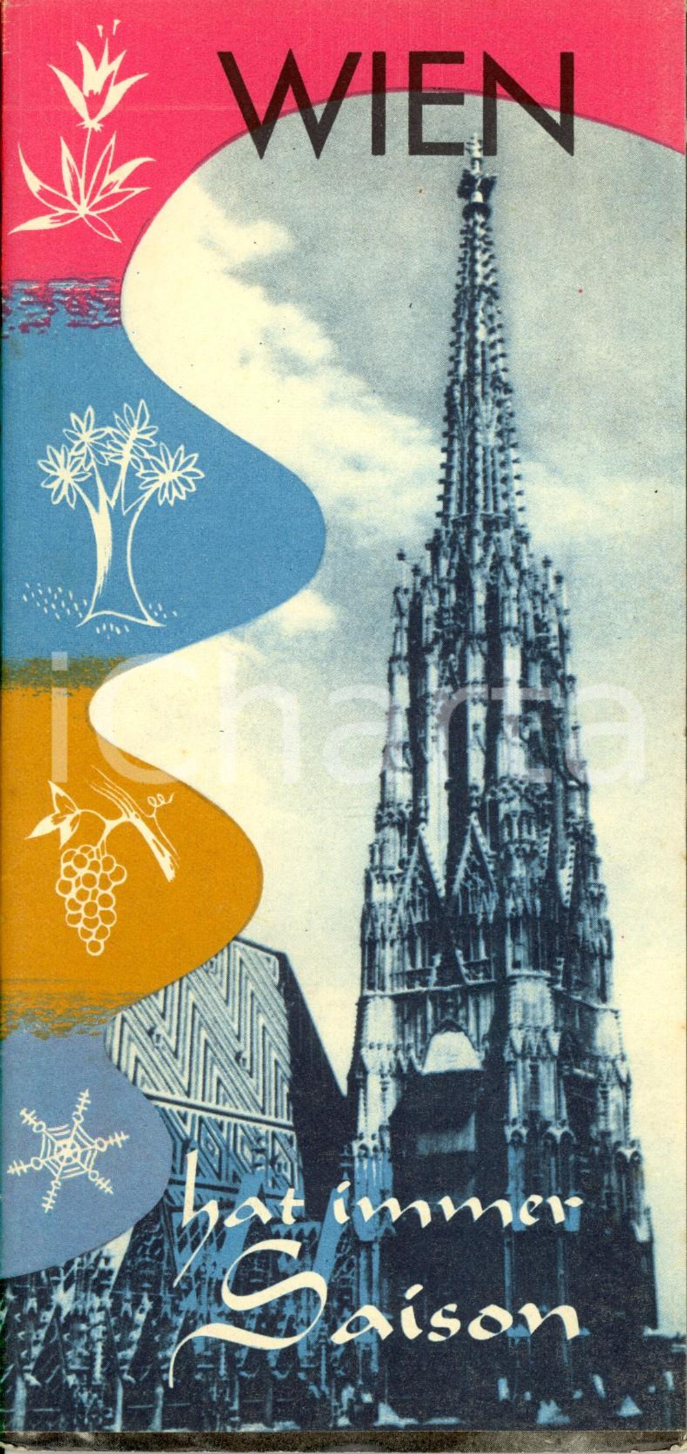 Materiale pubblicitario d’epoca 1955 ca VIENNA per tutte le stagioni Opuscolo turistico ILLUSTRATO quadrilingue 1