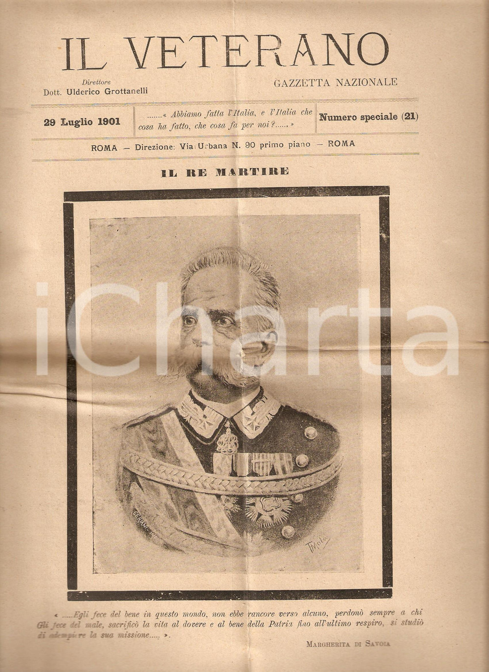 Giornale, rivista storica 1901 IL VETERANO Anniversario assassinio UMBERTO I Re martire Rivista ILLUSTRATA 1