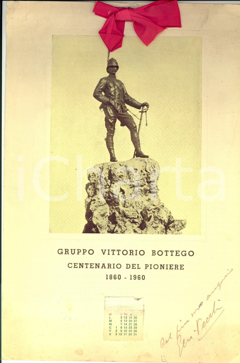 Oggetto da collezione cartaceo 1960 MILANO Gruppo VITTORIO BOTTEGO Centenario del Pioniere Gen. Stenio VECCHI 1