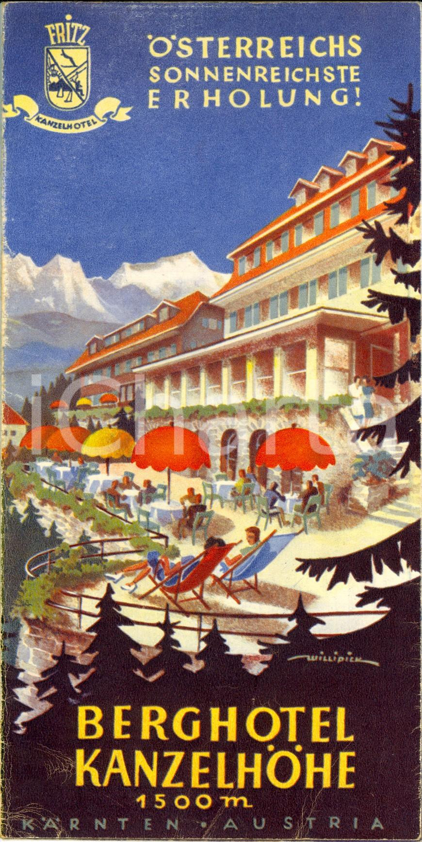 Materiale pubblicitario d’epoca 1950 KANZELHOHE A KARNTEN Fritz KANTEL berghotel Opuscolo turistico ILLUSTRATO 1