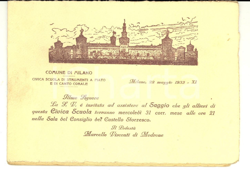 Materiale pubblicitario d’epoca 1933 MILANO Civica Scuola di strumenti a fiato e canto  Programma del saggio 1