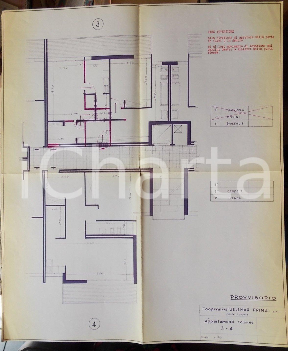 Mappa, planimetria storica 1965 SESTRI LEVANTE GE Cooperativa SELEMAR PRIMA PLANIMETRIA appartamenti 34 1