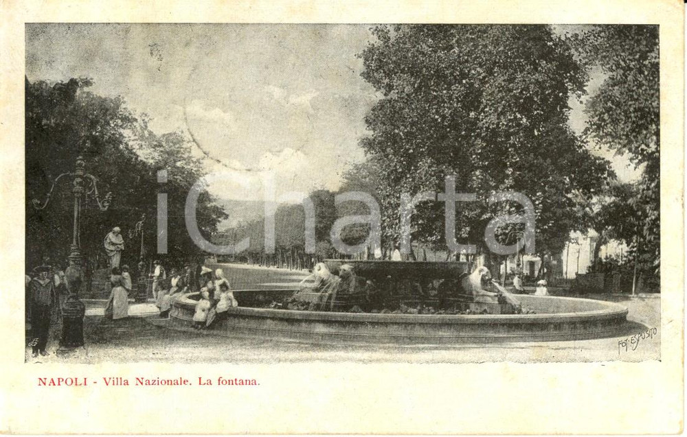 Cartolina originale da collezione 1909 NAPOLI La fontana di VILLA NAZIONALE Cartolina postale ANIMATA FP VG 1