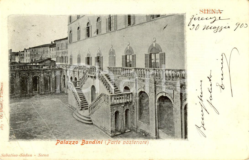 Cartolina originale da collezione 1903 SIENA La parte posteriore del Palazzo BANDINI Cartolina postale FP VG 1